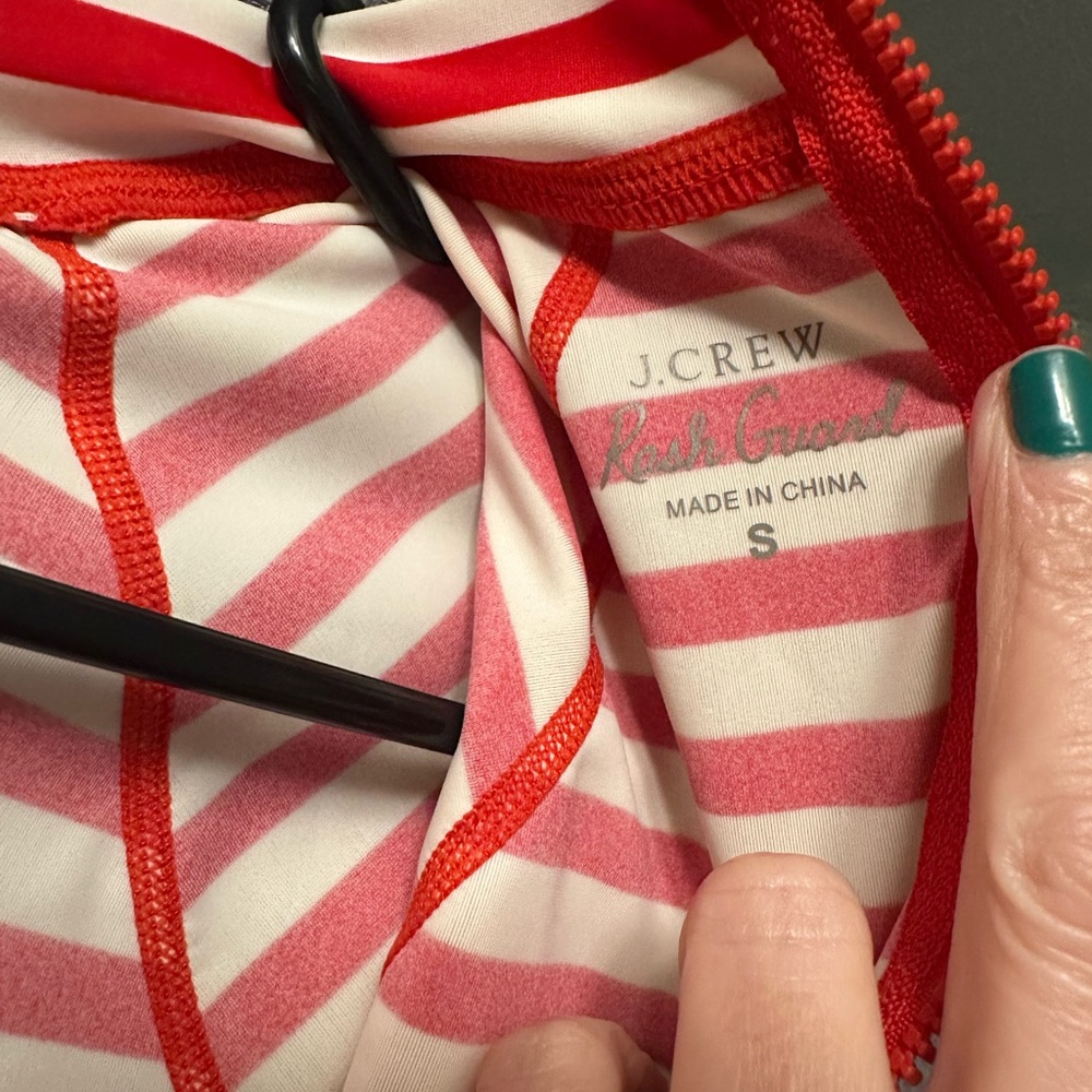 J. Crew Red and White Long Sleeve Fitted Rashguard Sunshirt - Picture 5 of 5